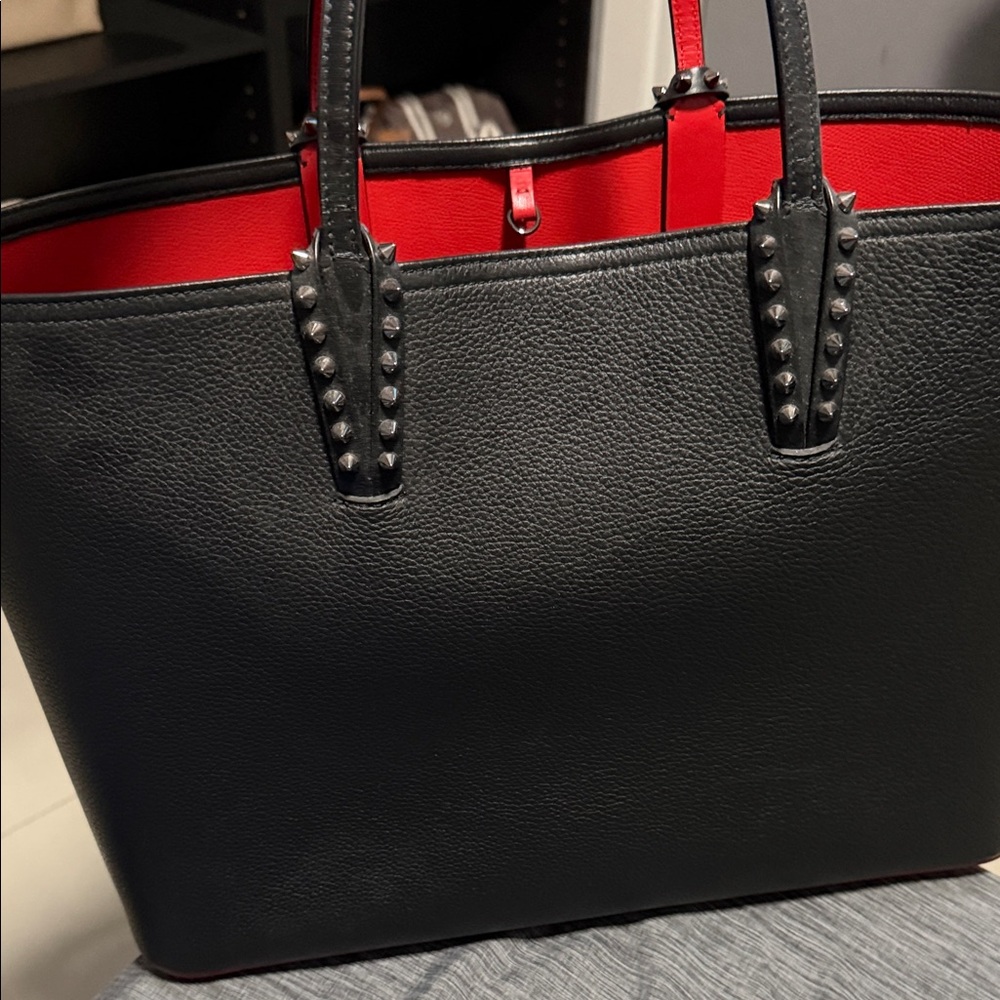 Christian Louboutin Black Tote with Red Interior and Studded Handles